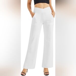 G4FREE White High Rise Yoga Lounge Pant with a Flowy Wide Leg - Size Large